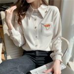 Solid Turn Down Collar Ladies Tops Women Shirts Blusas Feminine Spring 2021 New White long-sleeved Chiffon Shirt Women Top 692H 5