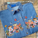 Blue Bear Embroidery Patchwork Denim Blouse Women Short Sleeve Japanese Shirts 2022 Summer Korean Tops Female Clothes Harajuku 3