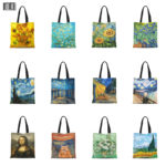 New Women Canvas Shopper Bag High Quality Tote Bag With Zipper Van Gogh Large Capacity Shoulder Bags Fashion ECO Shopping Bags 1