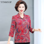 YTNMYOP Fashion Print Blouse Women Middle-aged 5XL Loose Shirts Ladies Turn-down Collar Pockets Spring Blouses High Quality 3