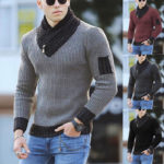 Turtleneck Knitted Sweater for Men Casual Slim Fit Striped Pullovers Long Sleeve Scarf Collar Warm Sweaters Winter Men's Wear 1