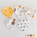 5Pcs/Set Baby Feeding Cotton Bibs Cartoon Print Newborn Saliva Towel Girls Boys Soft Burp Cloths Triangular Bandana Scarf 1