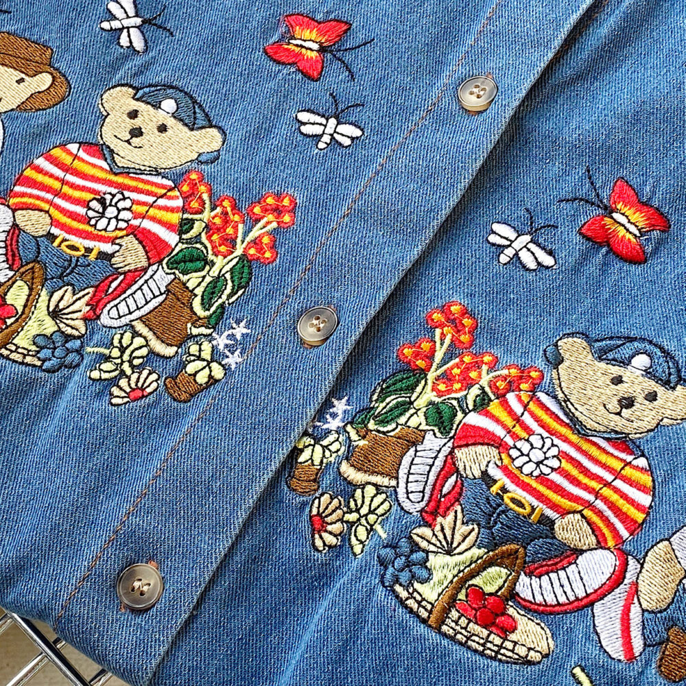 Blue Bear Embroidery Patchwork Denim Blouse Women Short Sleeve Japanese Shirts 2022 Summer Korean Tops Female Clothes Harajuku 5