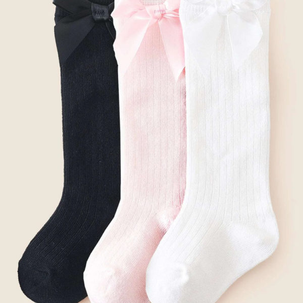 3pairs/lot Newborn Baby Knee High Socks Girls Boys Toddler Bows Knot Spanish Infant Kids Children Cute Long Cotton Sock Pack 1