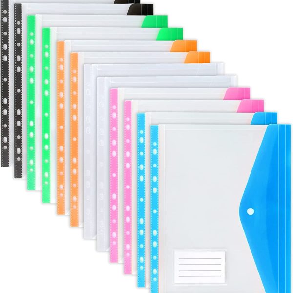 A4 Size Large Plastic File Folders Wallets Colorful Document File Envelope Bags for School Office Home, Holds 200 Plus A4 Sheets 1