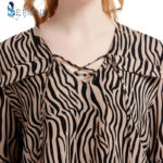 Plus Size Women Zebra Print Striped Blouse Spring Summer Long Sleeve Loose Lace-up V Neck Shirt European American Women's wear 5