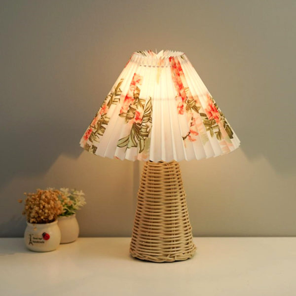 Nordic Pleated Table Lamp Stylish Simplicity Fabric Lampshade Retro Night Light Power Switch Button Plugged In Lampe De Bureau A 2