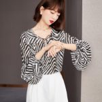 2022 Spring and Autumn New Women's Zebra Print Shirt Temperament Lantern Sleeve V-neck Lace Top Blouse Female All-match 4