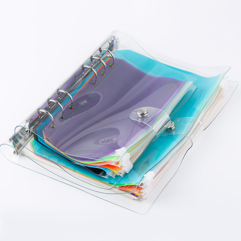 6pcs A6 PVC Budget Binder Colorful 6 Holes Loose Leaf Zipper Bag Waterproof File Bags For Office Documents Accessories 6