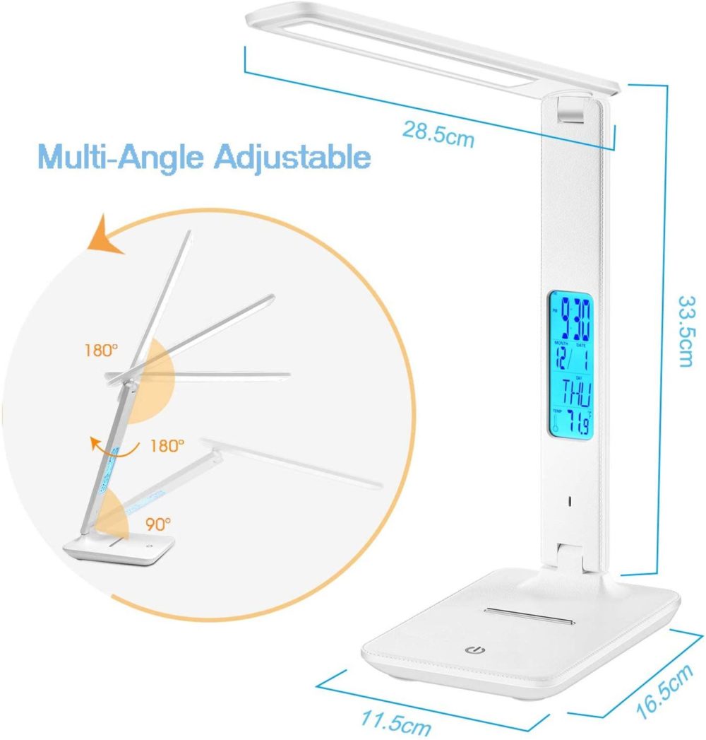 LAOPAO Modern Business Led Office Desk Lamp Touch Dimmable Foldable With Calendar Temperature Alarm Clock table Reading Light 5