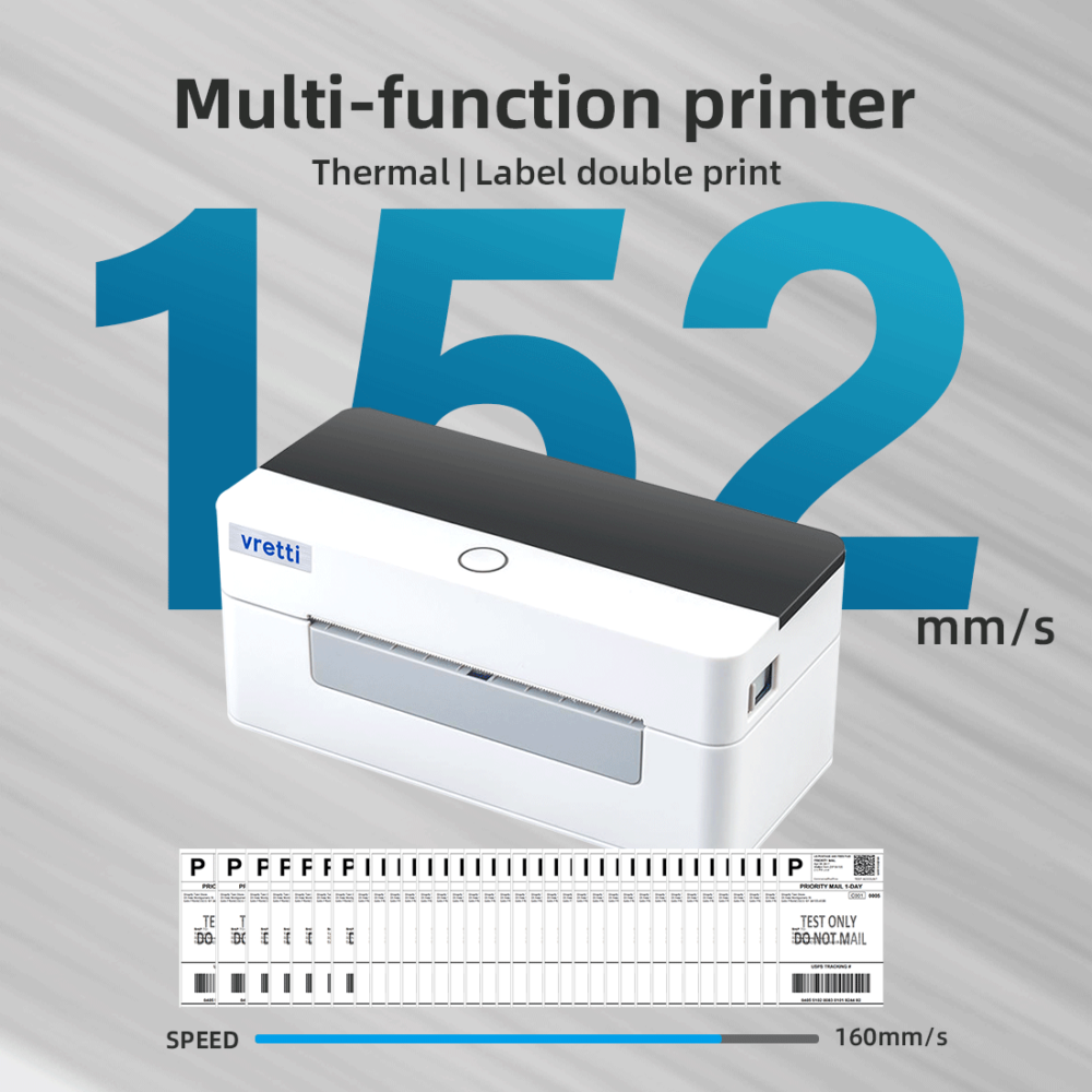 Vretti Label Printer White 4*6Inch 8MB Flash Memory D463B Commercial Support Single Sheet Printing 3