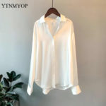 YTNMYOP Women Satin Blouse And Shirt Spring Autumn Long Sleeve Elegant Female Office Shirt White Ladies Tops 1