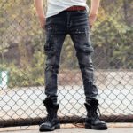 New Fashion Brand Hole Ripped Slim Fit Mens Denim Pencil Pants Full Length Moto Biker Zipper Pockets Cowboy Trousers Plus Size 1