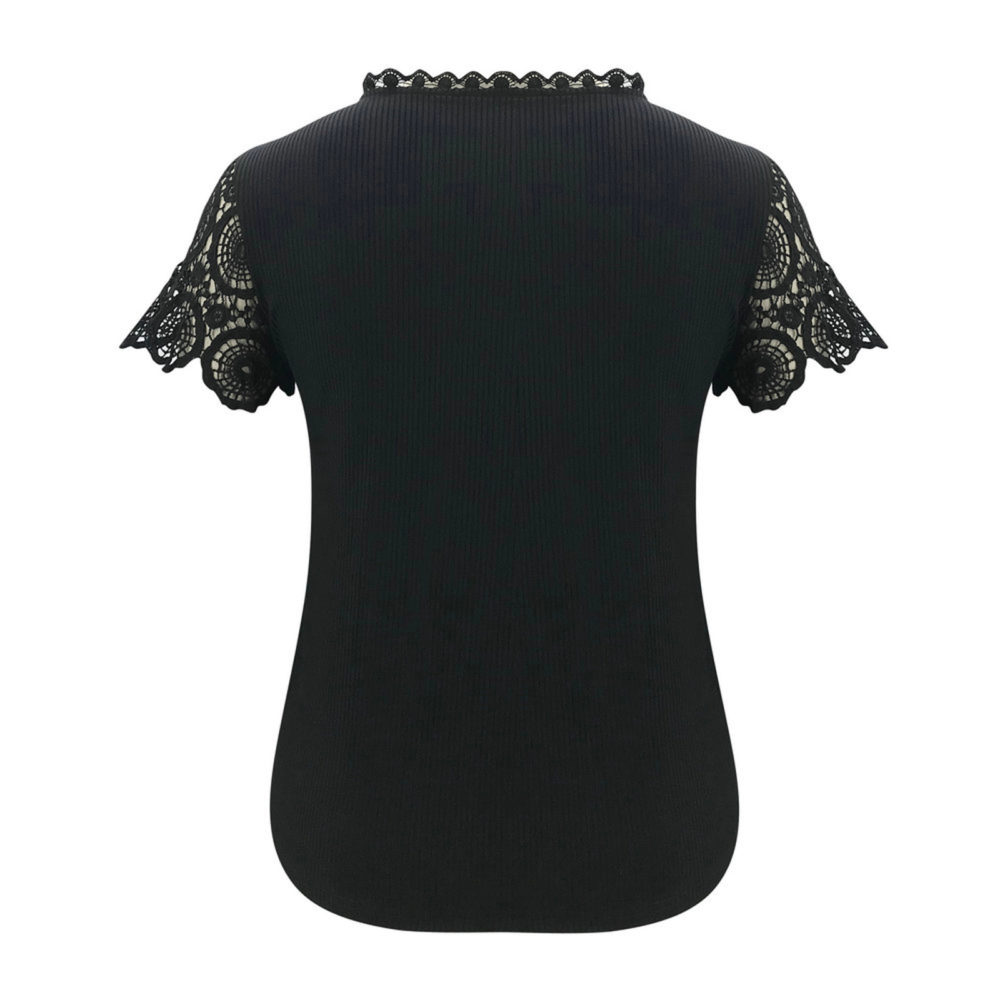 Hollow Out Women Blouses Solid Short Sleeve Lace Buttons Sexy Casual Blouse Tops Camisa Femenina Blouse Women Chemise Femme 5