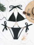 2022 New Ladies Swimsuit Solid Color Sexy High Waist Cross Diamond Jewelry Diamond Bikini Bandage Split Swimsuit 6