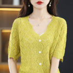 Ice silk cardigan women's lace V-neck knitted tops 2022 spring and summer casual wispy short women's jacket solid color coat 4