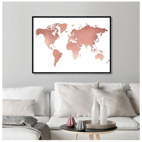 Rose Gold World Map Print Office Decor , Minimalism World Map Poster Canvas Painting for Living Room Home Wall Art Picture 2