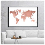 Rose Gold World Map Print Office Decor , Minimalism World Map Poster Canvas Painting for Living Room Home Wall Art Picture 1