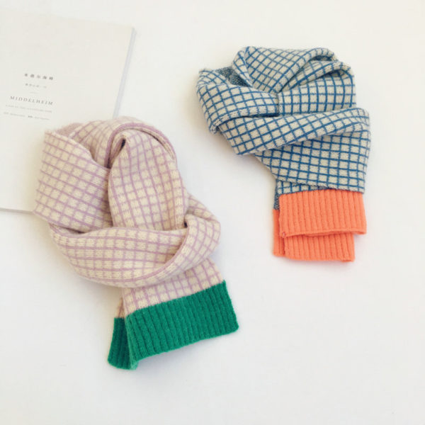 Children Korean Version Small Lattice Contrast Kids Woolen Scarf Autumn Winter New Baby Girls Baby Boys Warm Scarf Baby Scarf 2