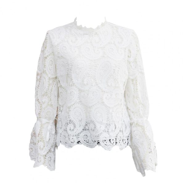 Tops Loose Sexy Hollow Design Long Sleeve Fashion Women Lace Blouses for Daily Wear 2