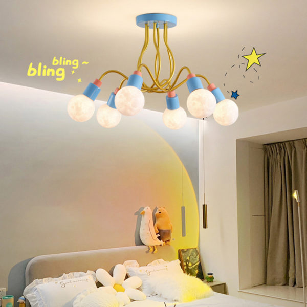 3D Moon Ceiling Chandeliers for Kids Bedroom Decorative Lighting AC 85-260V Creative Cartoon Home Ceiling Chandelier 2