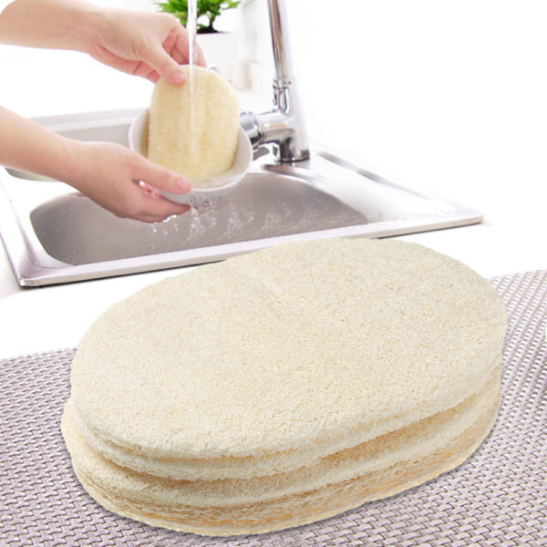 5pcs Natural Loofah Dish Washing Cloth Pot Bowl Brush Double-sided Cleaning Microfibre Kitchen Decontamination Sponge Tools 1