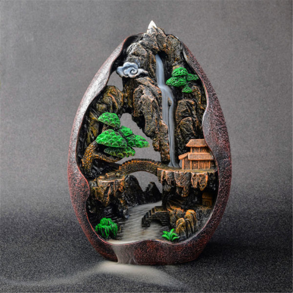 Resin Backflow Incense Burner with 20pcs Incense Waterfall Mountain Stream Zen Creative Large Size Home Office Decoration 2