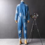 Autumn Spring Safari Style Overalls Mens Straight Loose Fit Single Breasted Jeans Fashion Long Sleeve Casual Denim Jumpsuits Men 1