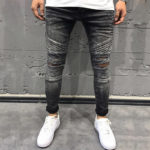 Ripped Jeans for Men Streetwear Casual Small Feet Slim Fit Denim Pants Male Cotton Stretch Pleated Skinny Cowboys Trousers Homme 1