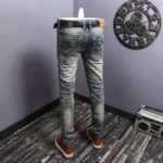 Streetwear Fashion Men Jeans Embroidery Designer Retro Blue Elastic Slim Fit Ripped Jeans Men Vintage Casual Denim Pants Hombre 4