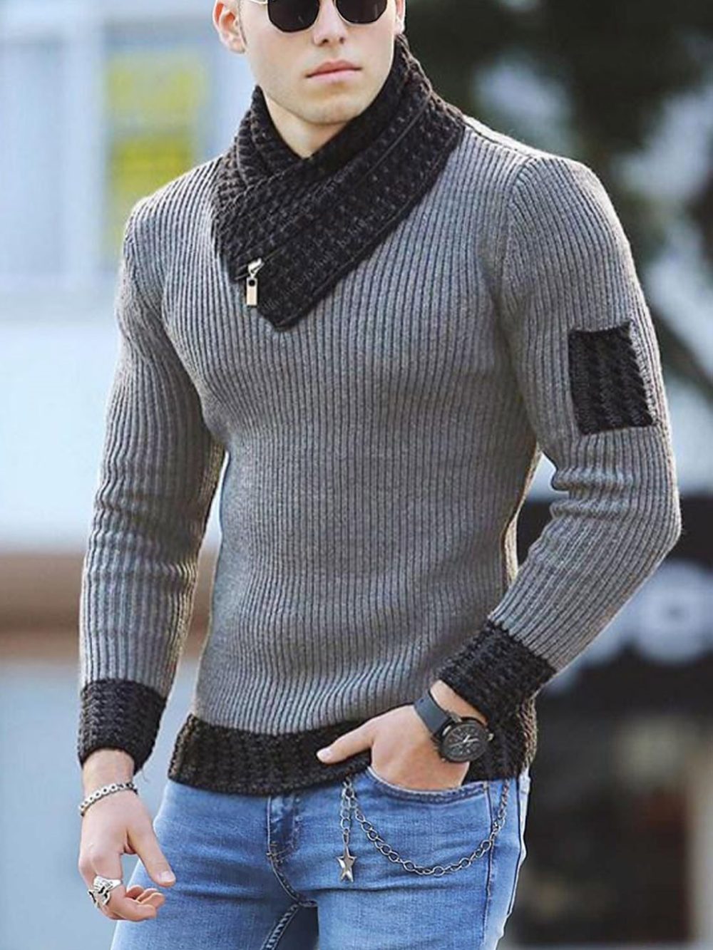 Turtleneck Knitted Sweater for Men Casual Slim Fit Striped Pullovers Long Sleeve Scarf Collar Warm Sweaters Winter Men's Wear 6