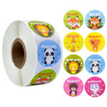 50pcs 1inch Round Cartoon Toys Animal stickers for kids Teacher Reward Encourage Sticker Office Stationery for children 1