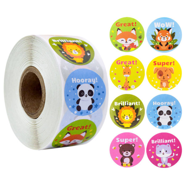 50pcs 1inch Round Cartoon Toys Animal stickers for kids Teacher Reward Encourage Sticker Office Stationery for children 1