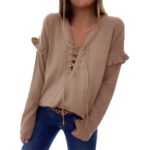 Blouse Long Sleeve Women Ruffle Bandage Knitwear Pullover for Spring 1