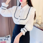 Korean Casual All-Match White Blouse Women2021 Spring New Lapel Ruffle Sweet Fashion Trumpet Sleeve Elegant Style Blouses Autumn 3