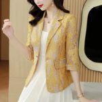 Lace small suit female plus size 2022 summer new Korean version fashion three-quarter sleeves thin hollow sunscreen shirt jacket 4