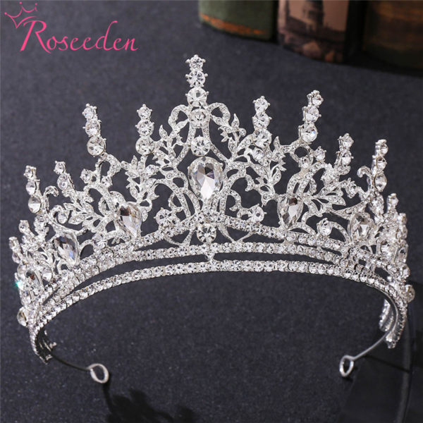 Crystal Queen Big Crown Bridal Tiaras Baroque Rhinestone Pageant Diadem Dubai Weddings Hair Accessories RE4226 1