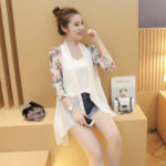 Summer Women's Chiffon Mesh Cardigan Printed Mid-length Shawl Thin Middle-aged Women Air-conditioned Shirt Jacket E93 5