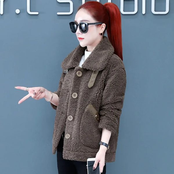 Lamb Wool Coat Women's Clothing 2022 Winter New All-match Temperament Loose Thickened Grain fleece Casual Tur Women's Clothing 2