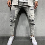 Fashion Patchwork Jeans for Men Streetwear Casual Small Feet Stretch Denim Pants Male Autumn Slim Fit Ripped Cowboys Trousers 4