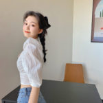 Summer Style White Shirts V-neck Blouses Women's Clothing Fashion Brand Crop Top Female Korean Clothes Puff Sleeve New 2021 6