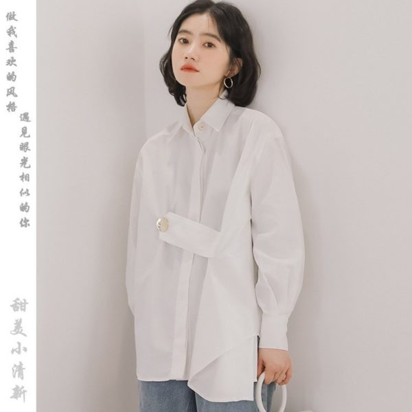 2021 Spring New FashionLapel loose casual shirt Korean women's temperament design sense of casual Long Sleeve Shirt 1