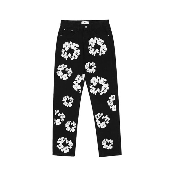 Style Jeans Vibe Patchwork Casual Mens Flower Straight Pants Harajuku Print Ripped Oversize Denim Trousers Harajuku Streetwear 1