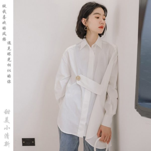 2021 Spring New FashionLapel loose casual shirt Korean women's temperament design sense of casual Long Sleeve Shirt 2