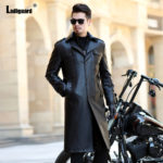 Ladiguard Plus Size Mens Pu Leather Jacket Black Long Overcoats Motorcycle Faux Leather Coats 2021 Single Breasted Top Outerwear 2