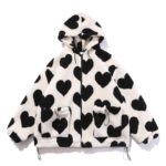 Women Winter Faux Fur Long Sleeve Hoodies Jacket Harajuku Love Heart Full Print Zip Up Plush Coat Hip Hop Oversized Loose Parkas 1