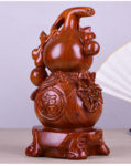 40CM Large-GOOD HOME office Spiritual efficacious Mascot # Handmade Red sandalwood carving FU gourd FENG SHUI statue 3