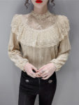 Lace Blouse Women Korean Elegant Style Shirt Female Spring 2021 New Mesh Splicing Ruffled Sweet Temperament Tops White Autumn 5