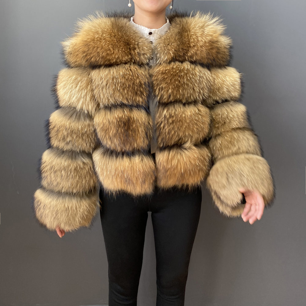 2022 New Real Fur Coat 100% Real Natural Raccoon Fur Coat Women High-Quality Fur Jacket Luxury Female Fur Coats Leather Coat Hot 4