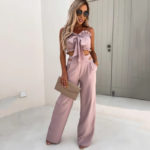 Ardm Sexy Strapless Sleeveless Ruffle White Summer Two Piece Set Women Straight Pants Hollow Out Backless Lace Up Party Trousers 3